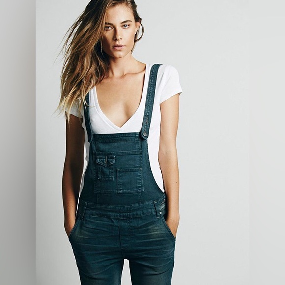Free People Washed Denim Overalls - Picture 1 of 6